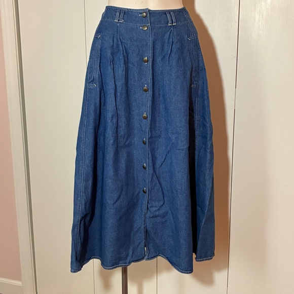 Vintage 1970-80 Koret Blue Denim Skirt Size 10 Unique Button Front Maxi Skirt - Picture 2 of 8
